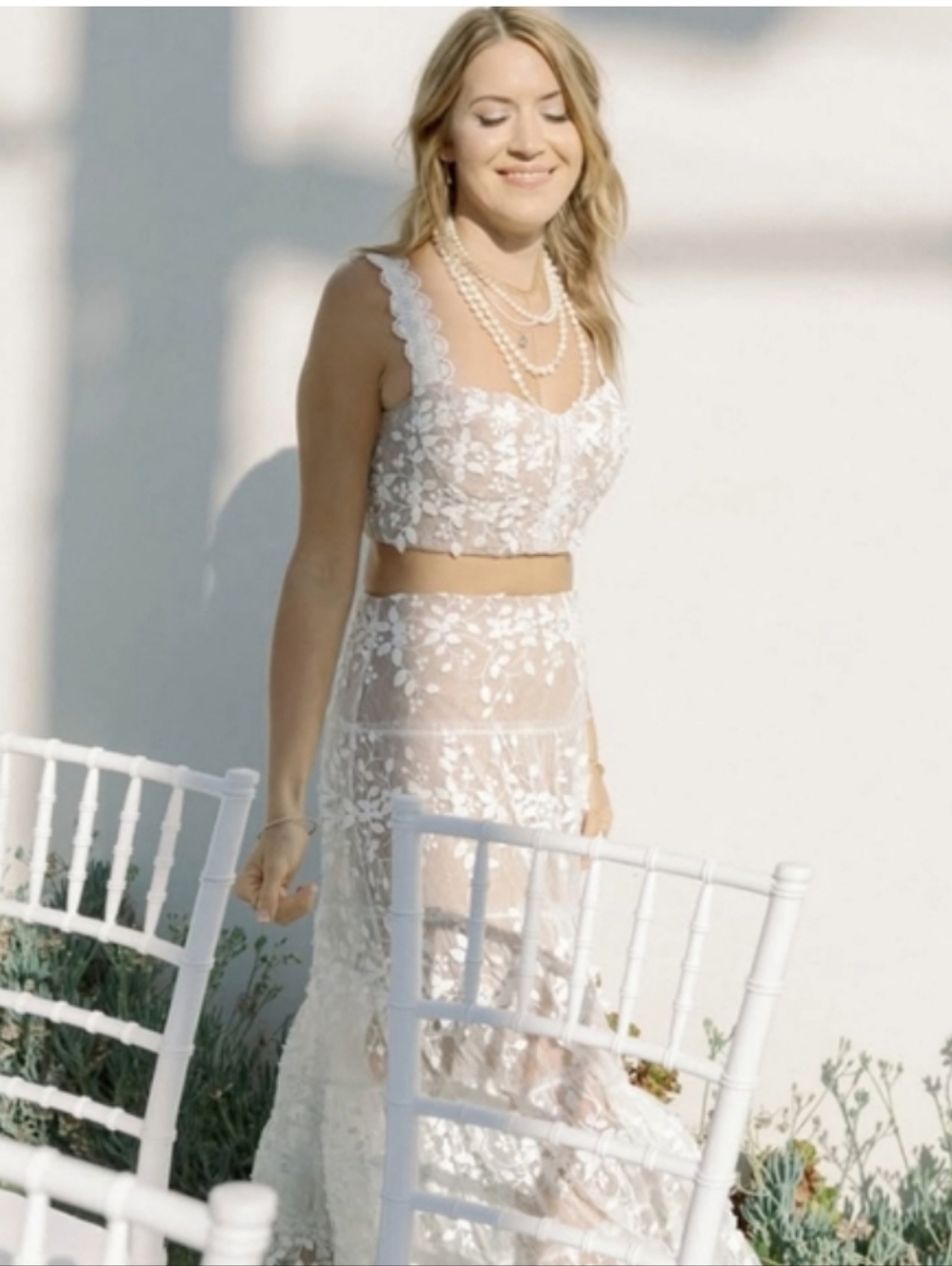 Bronx & Banco Megan Two-piece Set Top Skirt Lace White Size XS Wedding Bridal - Picture 2 of 16